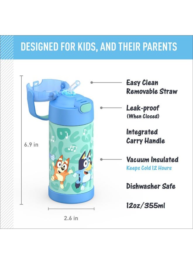 THERMOS FUNTAINER 12 Ounce Stainless Steel Vacuum Insulated Kids Straw Bottle, Bluey - Image 3